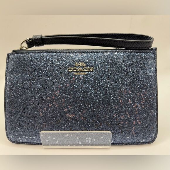 NWT Coach Glitter Wristlet in Midnight Starry Sky Blue - Picture 1 of 4